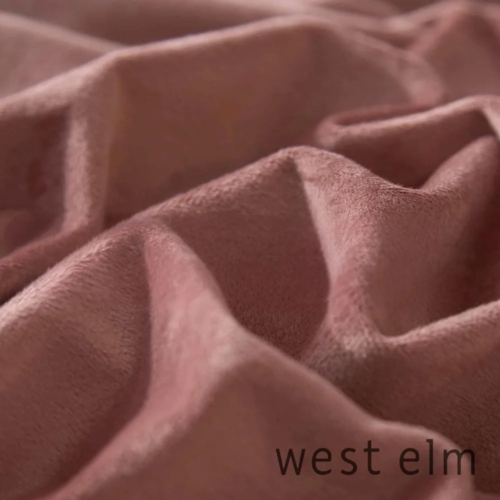 NEW West Elm Blush Pink Lux Velvet Flannel Queen / King Bedding Duvet & Sham Set